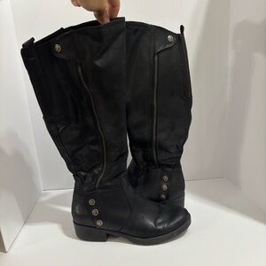 Women's Black Leather Winter Boots wide calf